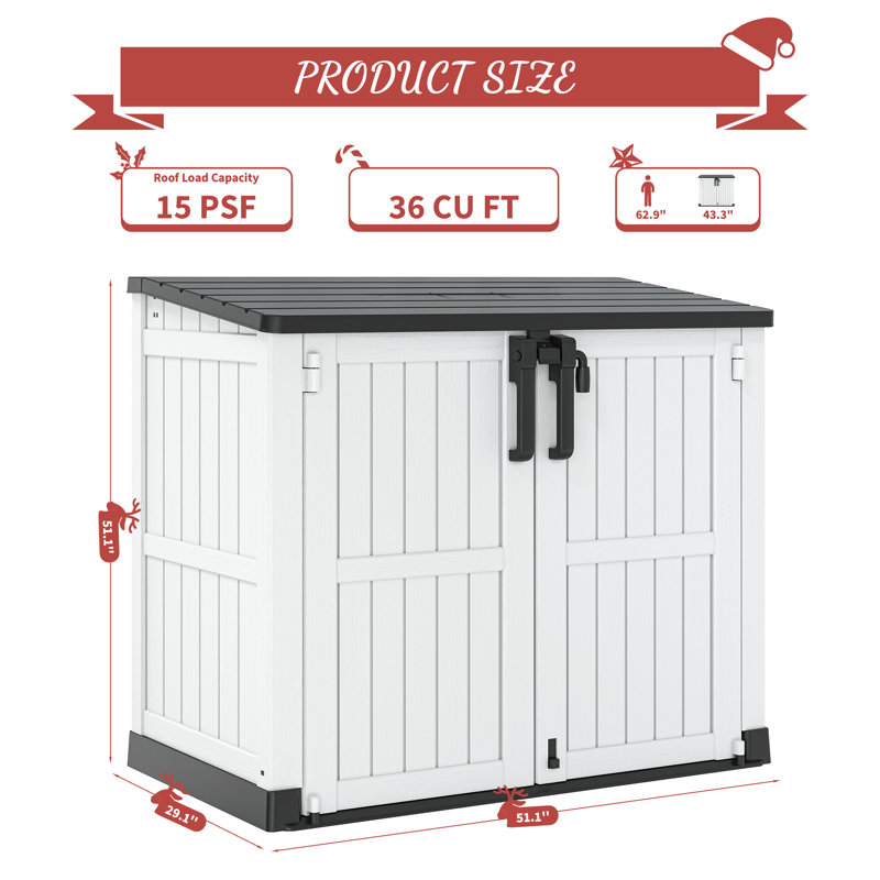 LHBcraft 51.1''W Outdoor Resin Horizontal Storage Shed-280 Gallon ...